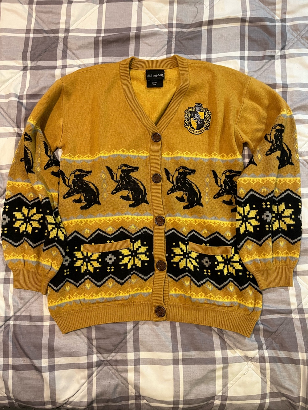 Harry Potter Hufflepuff Fair Isle Cardigan Mustard Yellow Cardigan Sweater